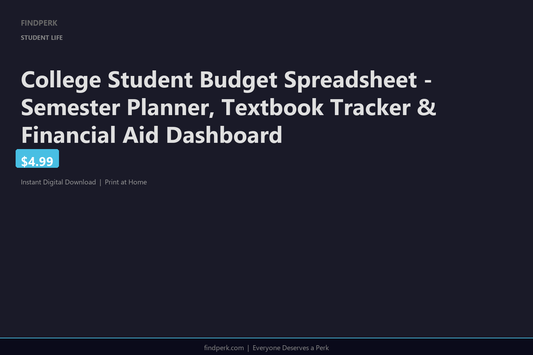 College Student Budget Spreadsheet - Semester Planner, Textbook Tracker & Financial Aid Dashboard