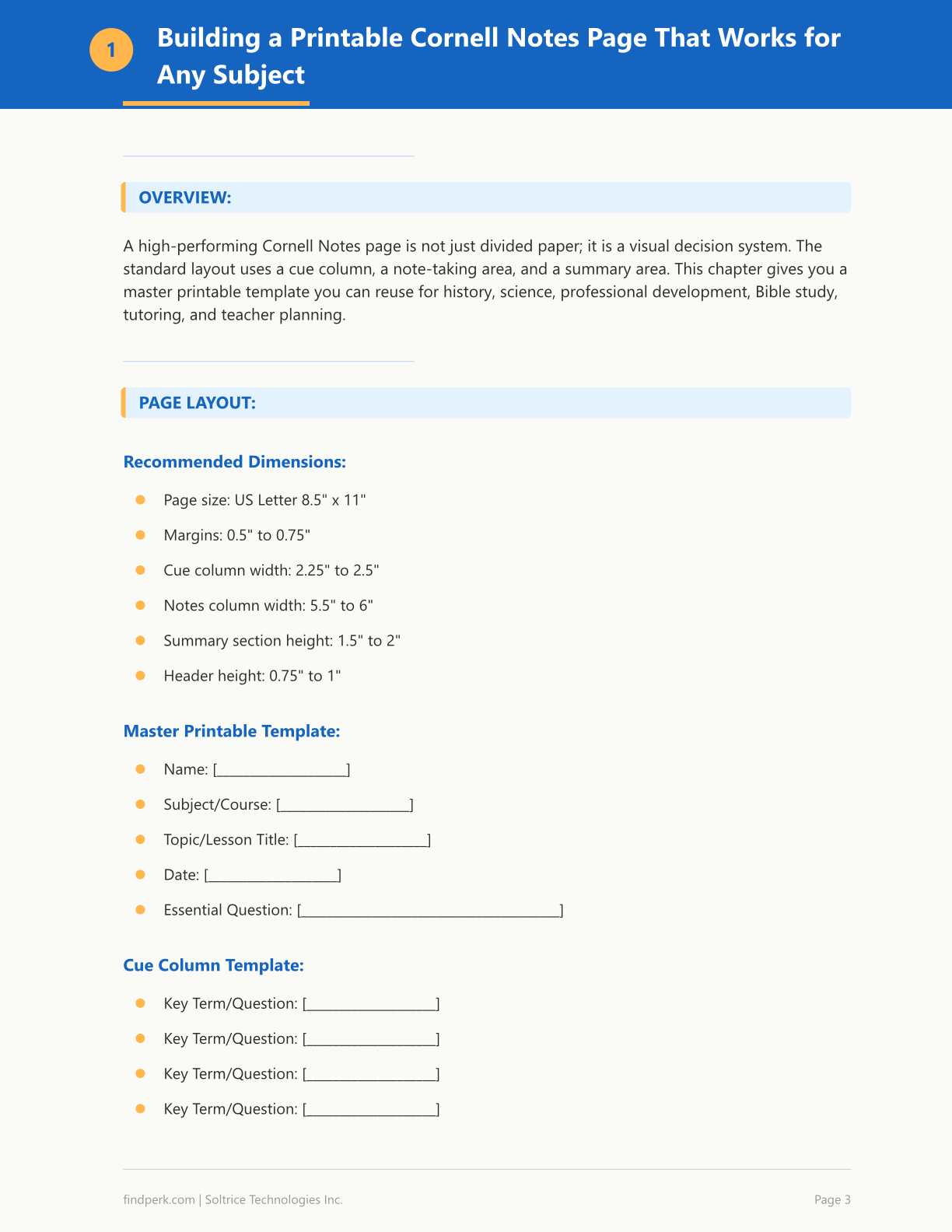 Cornell Notes Template Printable Study System