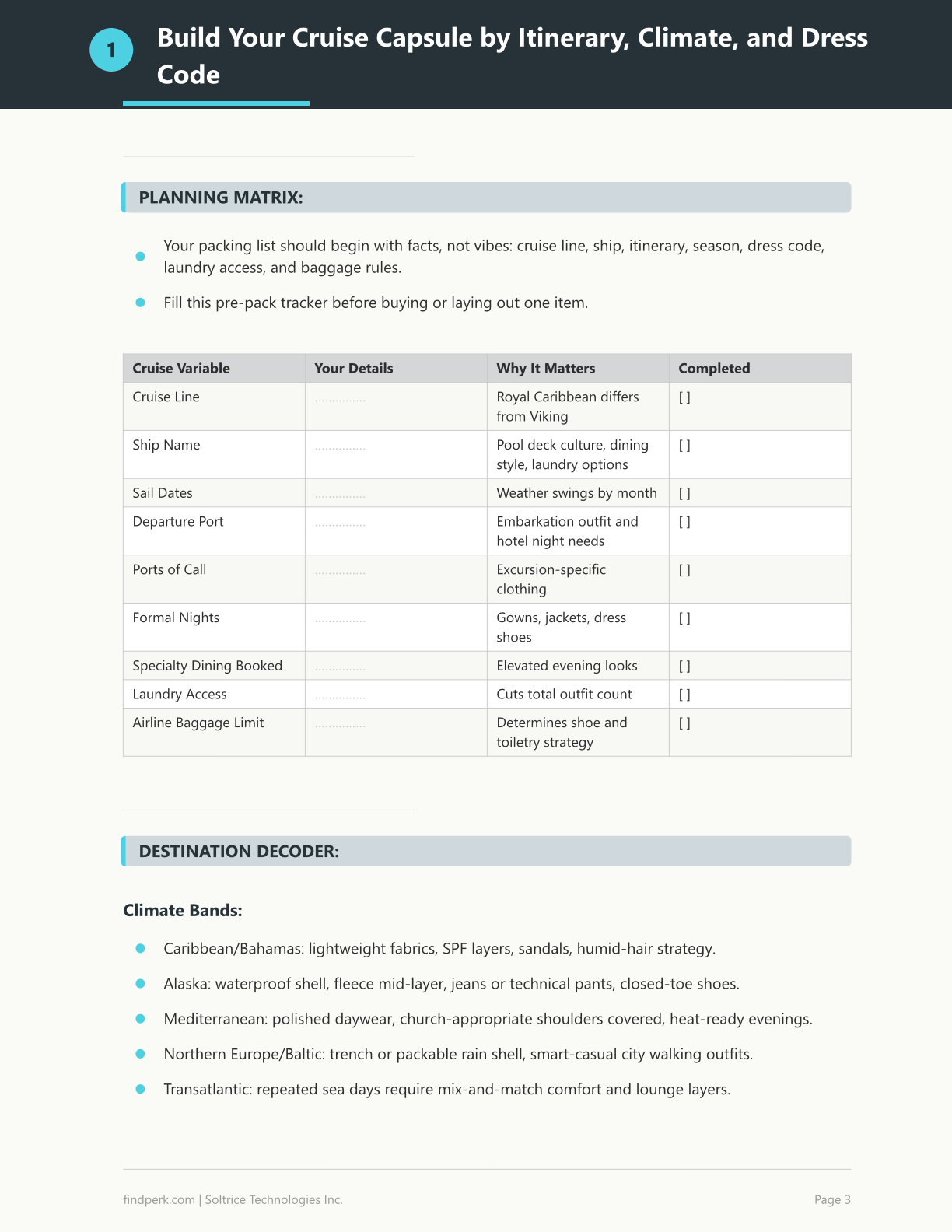 Cruise Ship Packing List Day-by-Day Outfit Planner