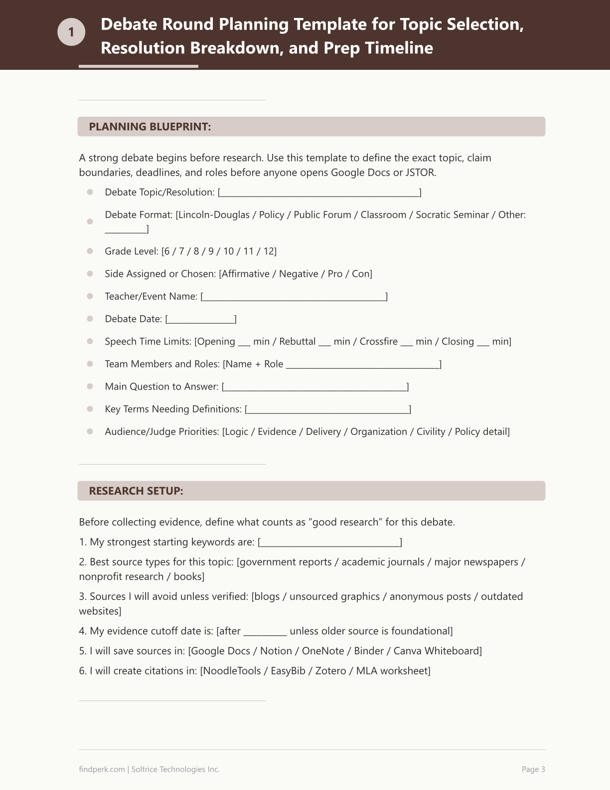 Debate Preparation Template with Research Organizer - Grades 6-12