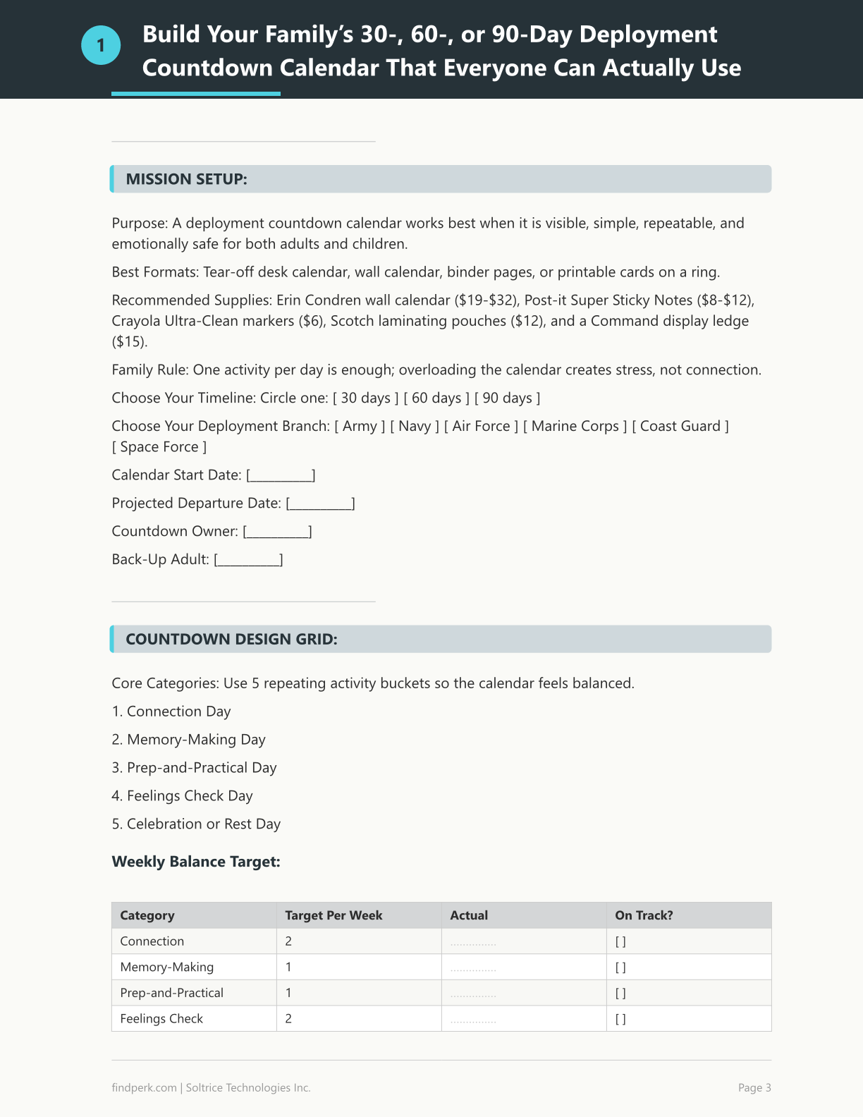 Deployment Countdown Calendar for Military Families - Tear-Off Activity Calendar
