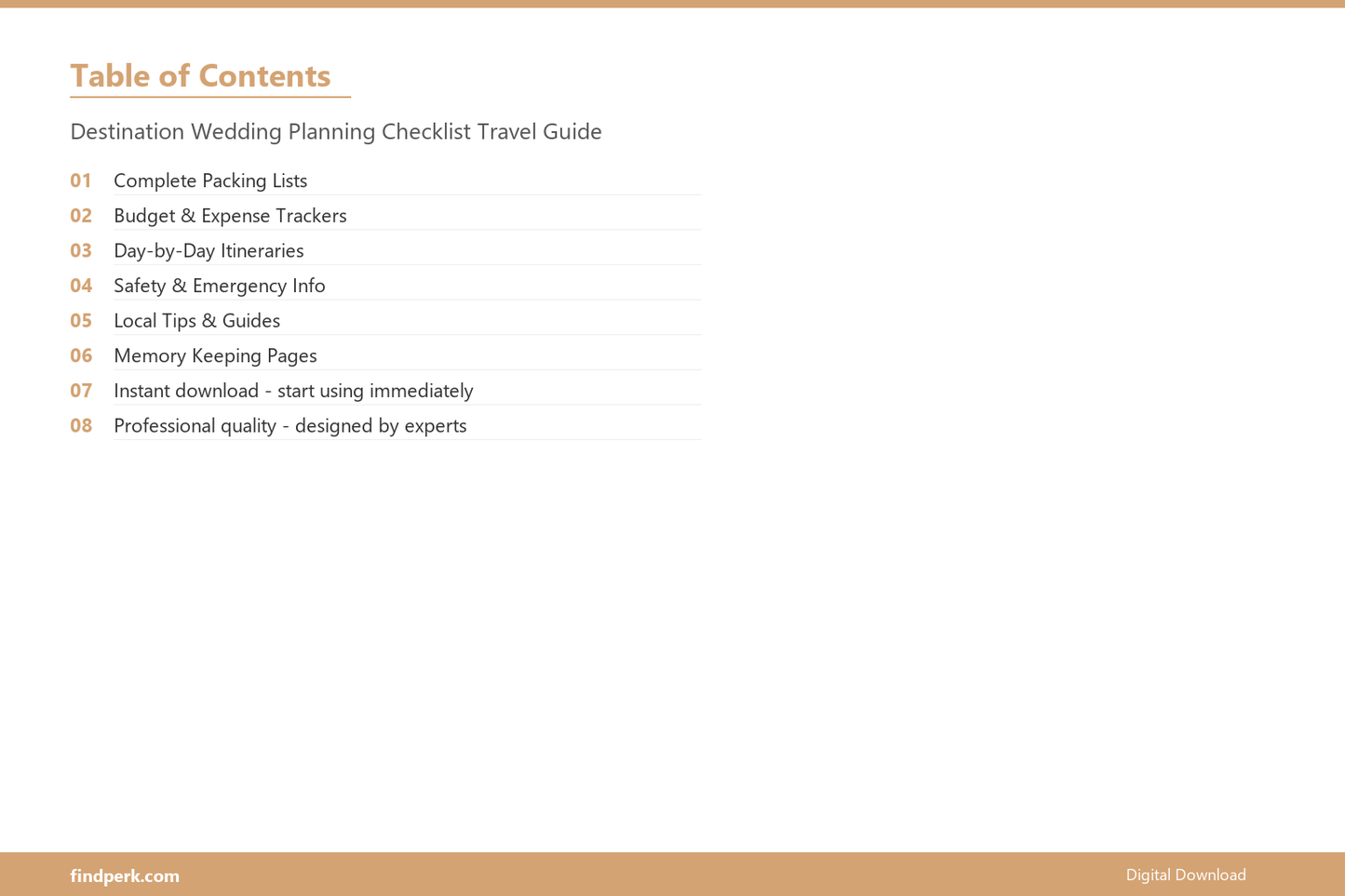 Destination Wedding Planning Checklist Travel Guide - Table of Contents