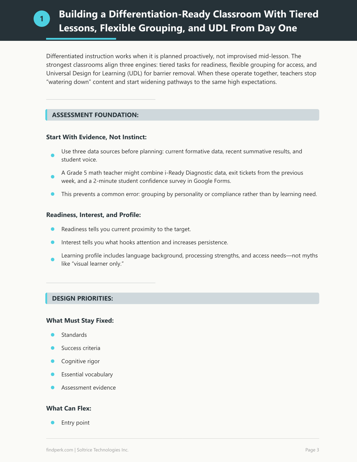 Differentiated Instruction Planning Guide — Tiered Lessons, Flexible Grouping & UDL Framework