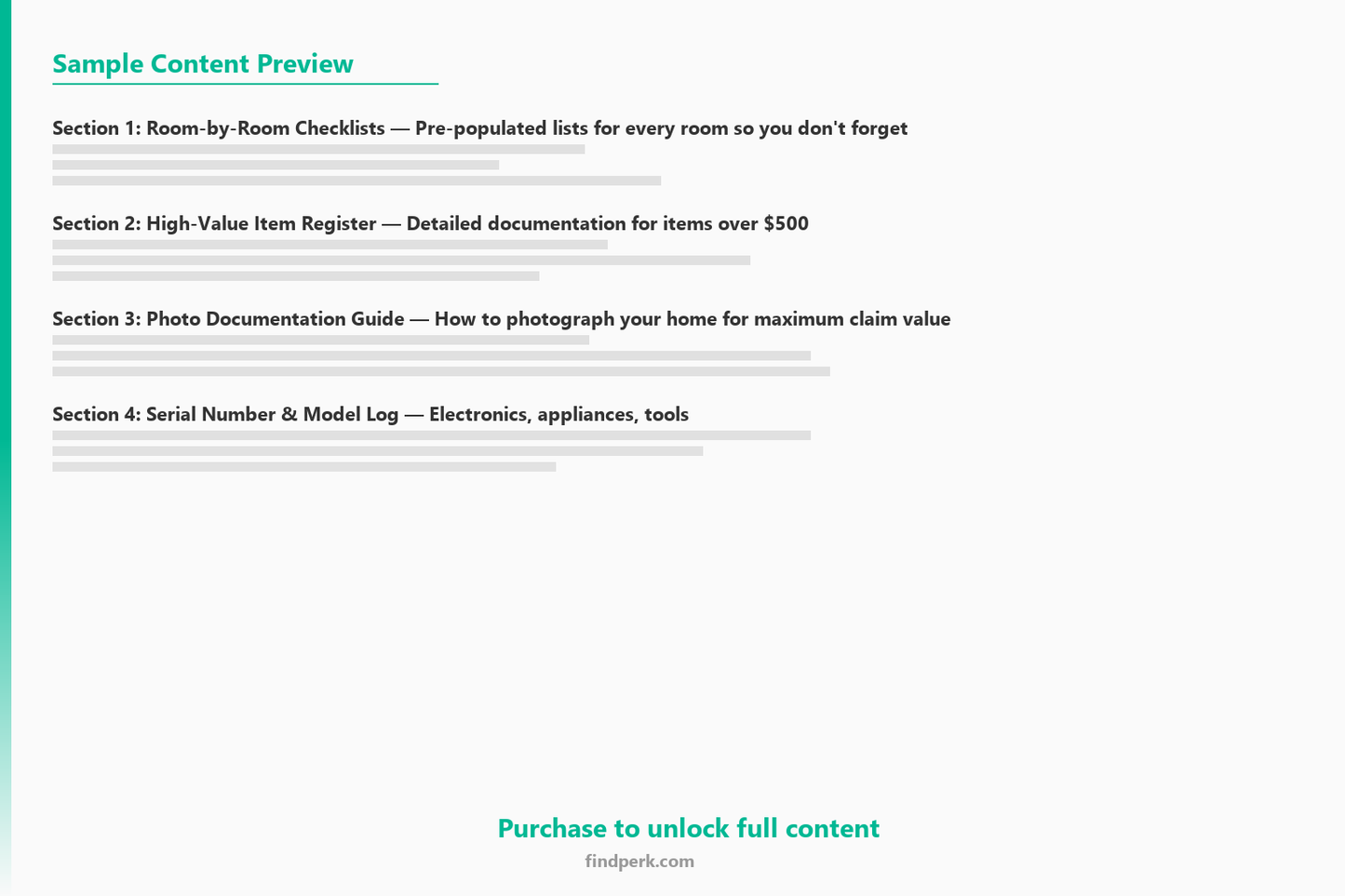 Digital Home Inventory for Insurance - Room-by-Room Catalog with Photo Log - Content Preview