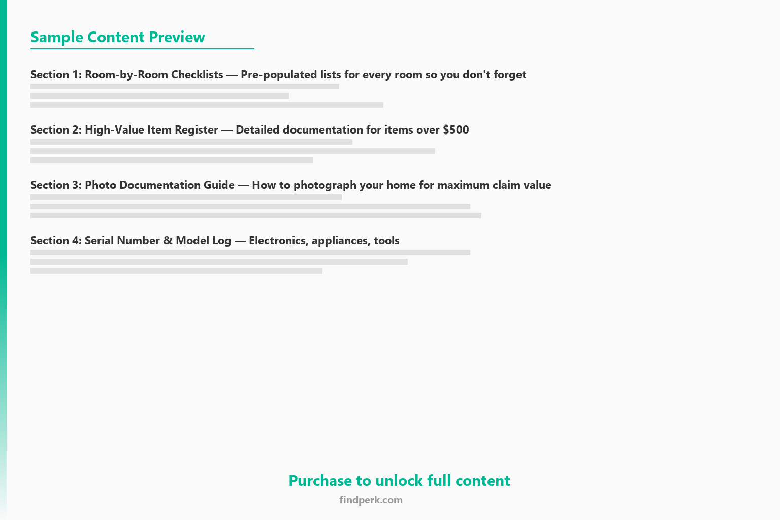 Digital Home Inventory for Insurance - Room-by-Room Catalog with Photo Log - Content Preview