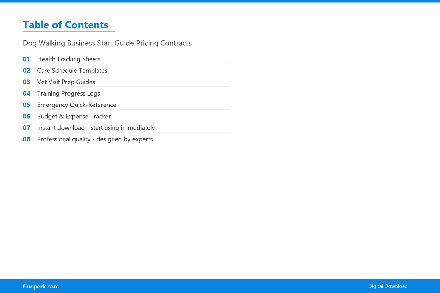 Dog Walking Business Start Guide Pricing Contracts - Table of Contents