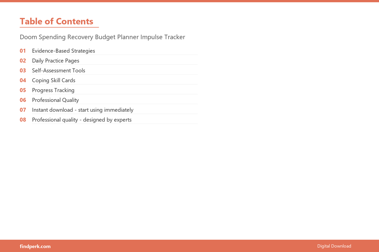Doom Spending Recovery Budget Planner Impulse Tracker - Table of Contents