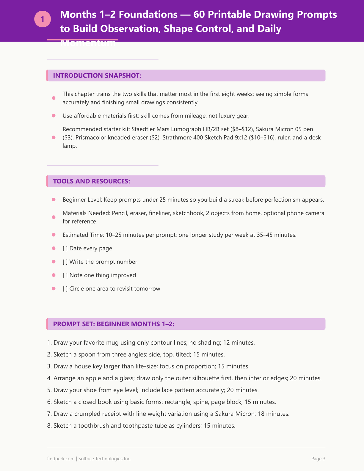 Drawing Prompts Printable — Digital Download