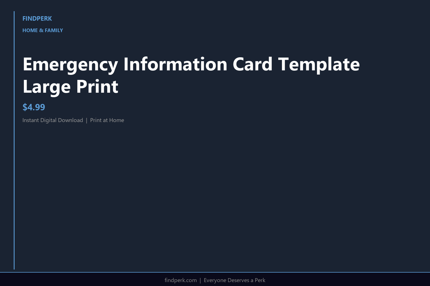 Emergency Information Card Template Large Print