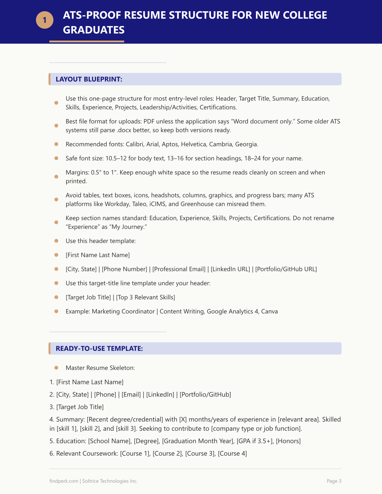 Entry Level Resume Template — ATS College Graduate