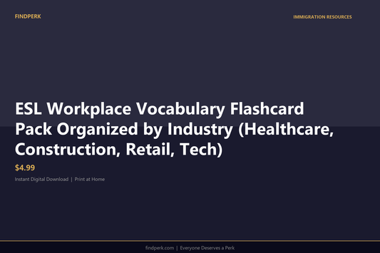 ESL Workplace Vocabulary Flashcard Pack Organized by Industry (Healthcare, Construction, Retail, Tech)