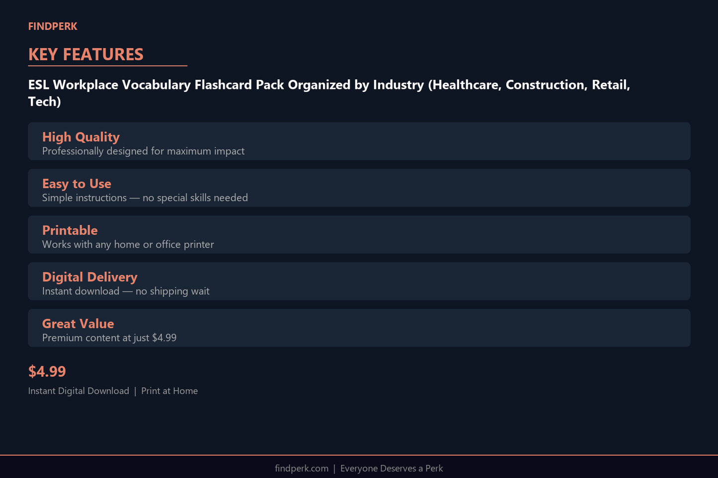 ESL Workplace Vocabulary Flashcard Pack Organized by Industry (Healthcare, Construction, Retail, Tech)