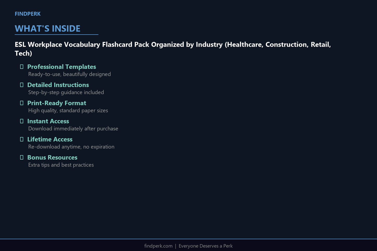 ESL Workplace Vocabulary Flashcard Pack Organized by Industry (Healthcare, Construction, Retail, Tech)