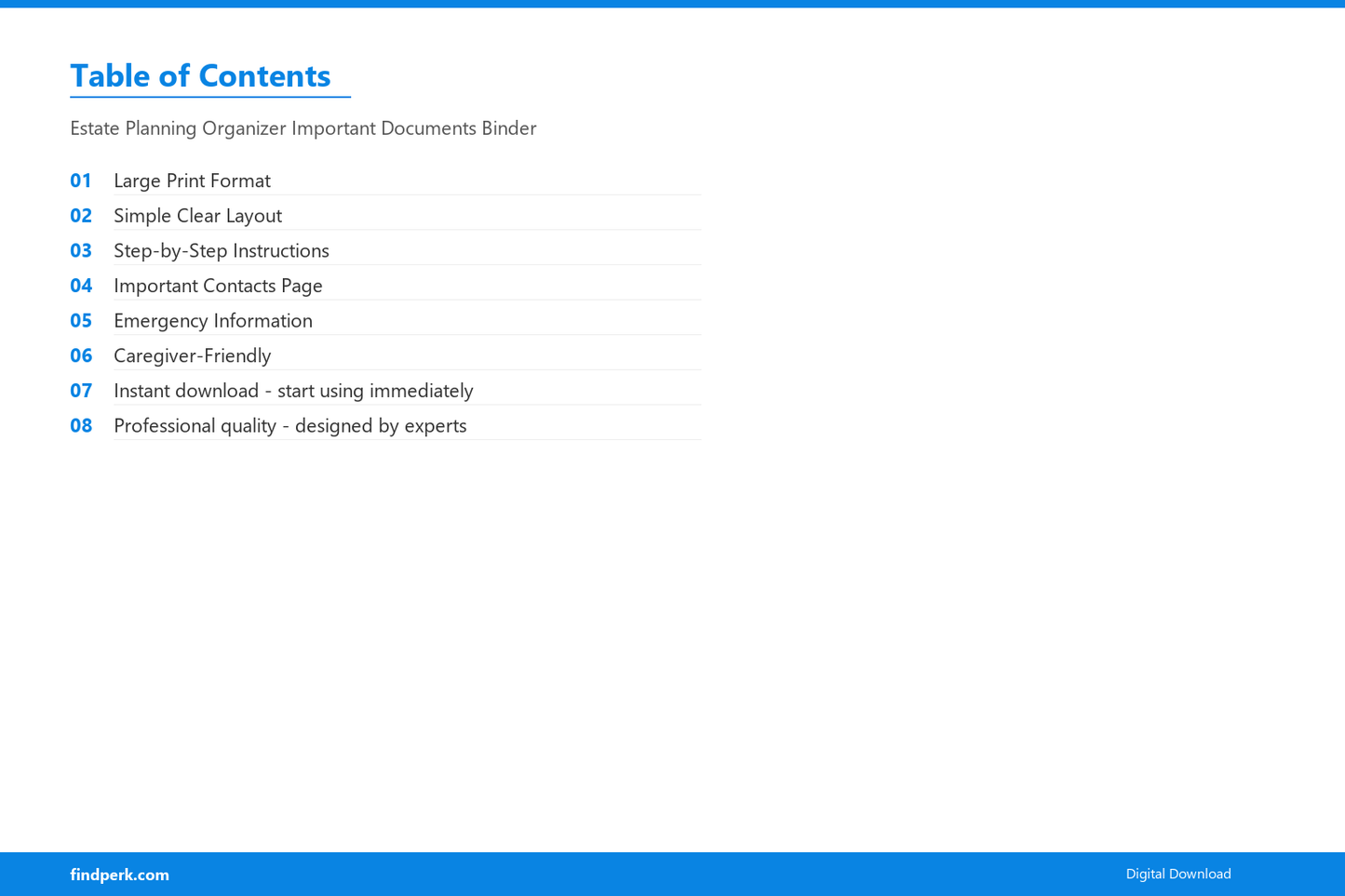 Estate Planning Organizer Important Documents Binder - Table of Contents