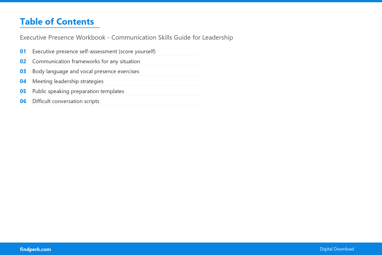 Executive Presence Workbook - Communication Skills Guide for Leadership - Table of Contents