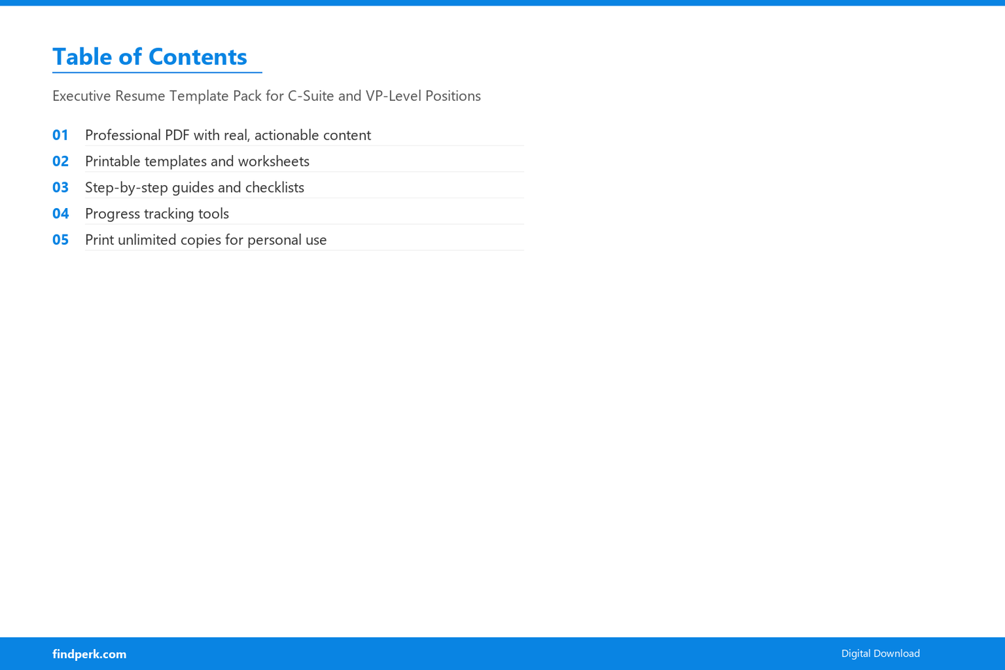 Executive Resume Template Pack for C-Suite and VP-Level Positions - Table of Contents