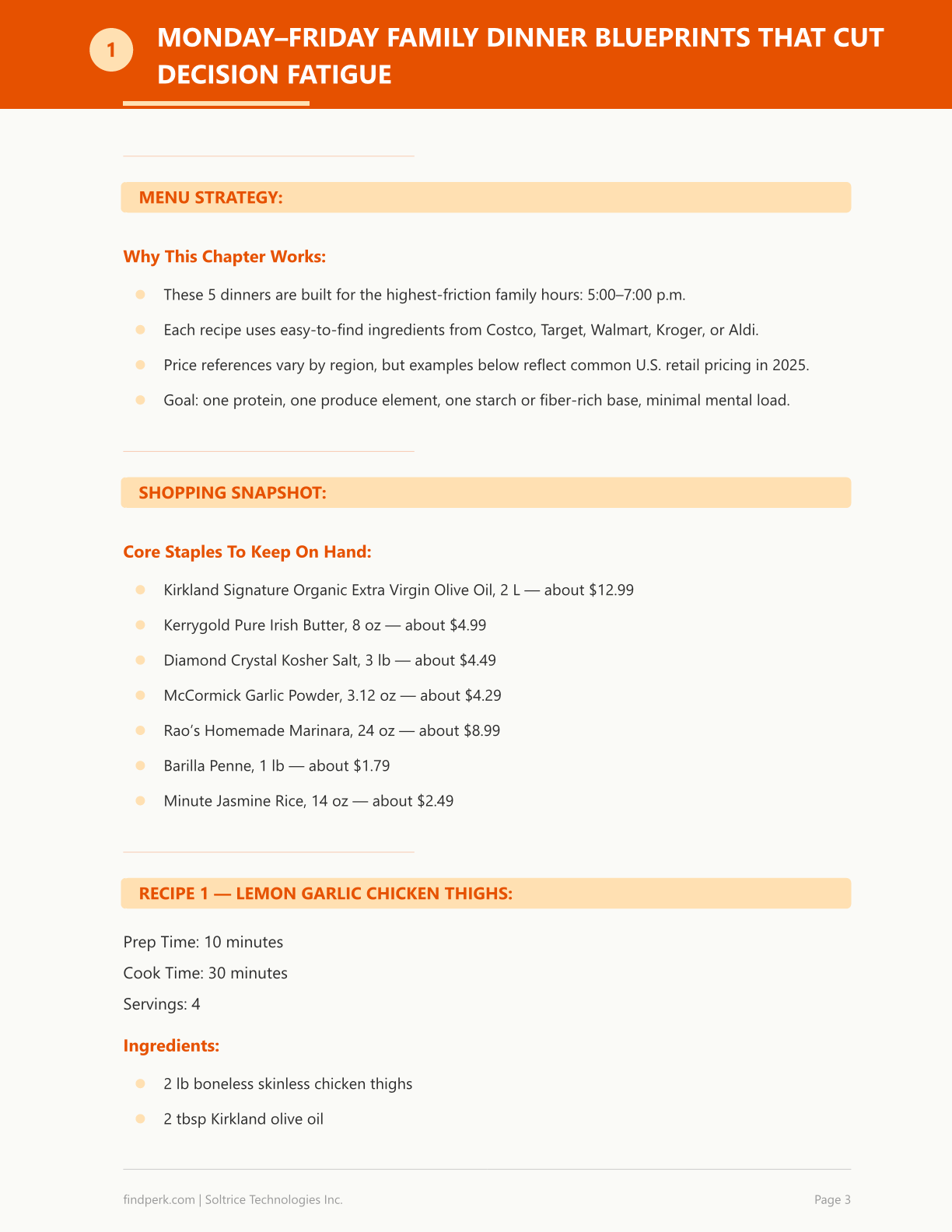 Family Meal Planner Weekly Menu Template