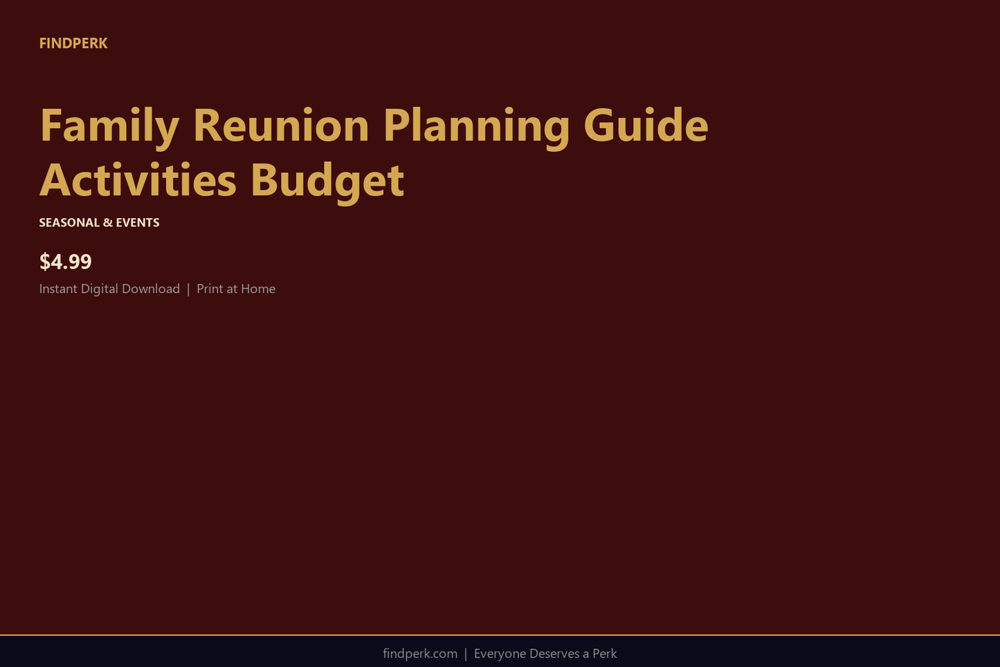 Family Reunion Planning Guide Activities Budget