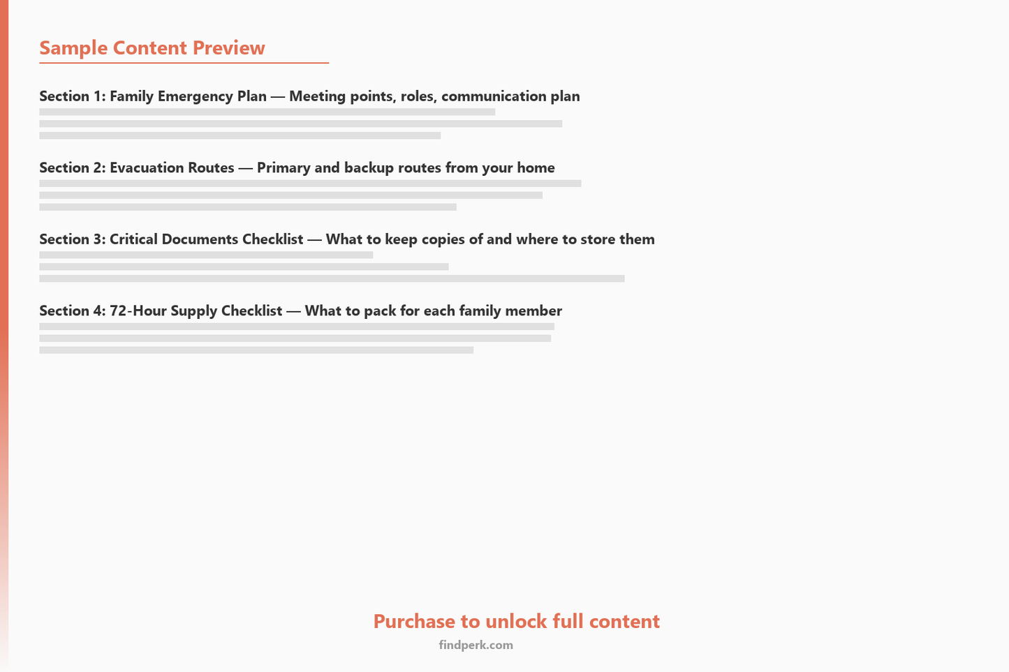Family Emergency Preparedness Binder - Evacuation Plan, Contact Lists & Critical Documents Guide - Content Preview