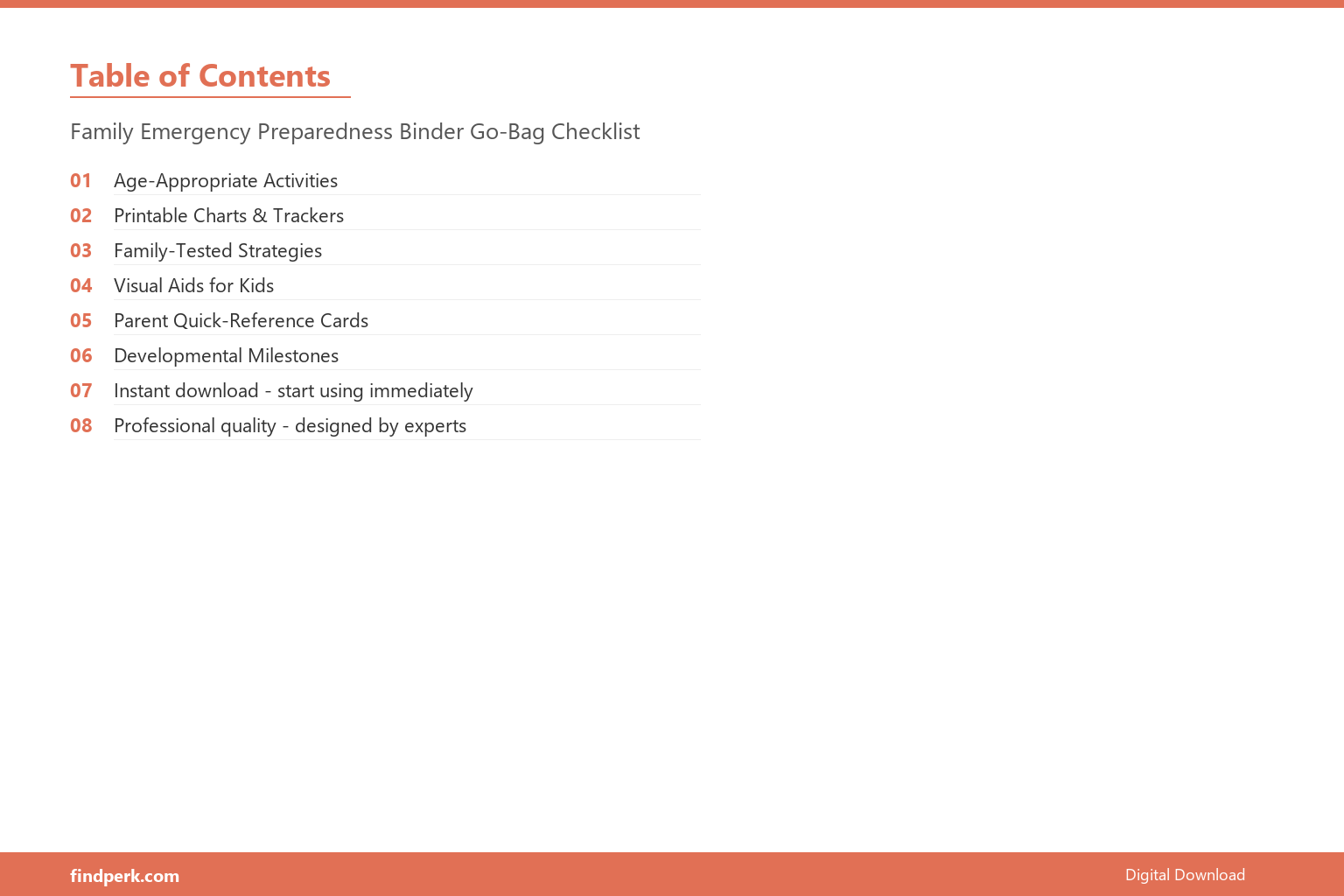 Family Emergency Preparedness Binder Go-Bag Checklist - Table of Contents