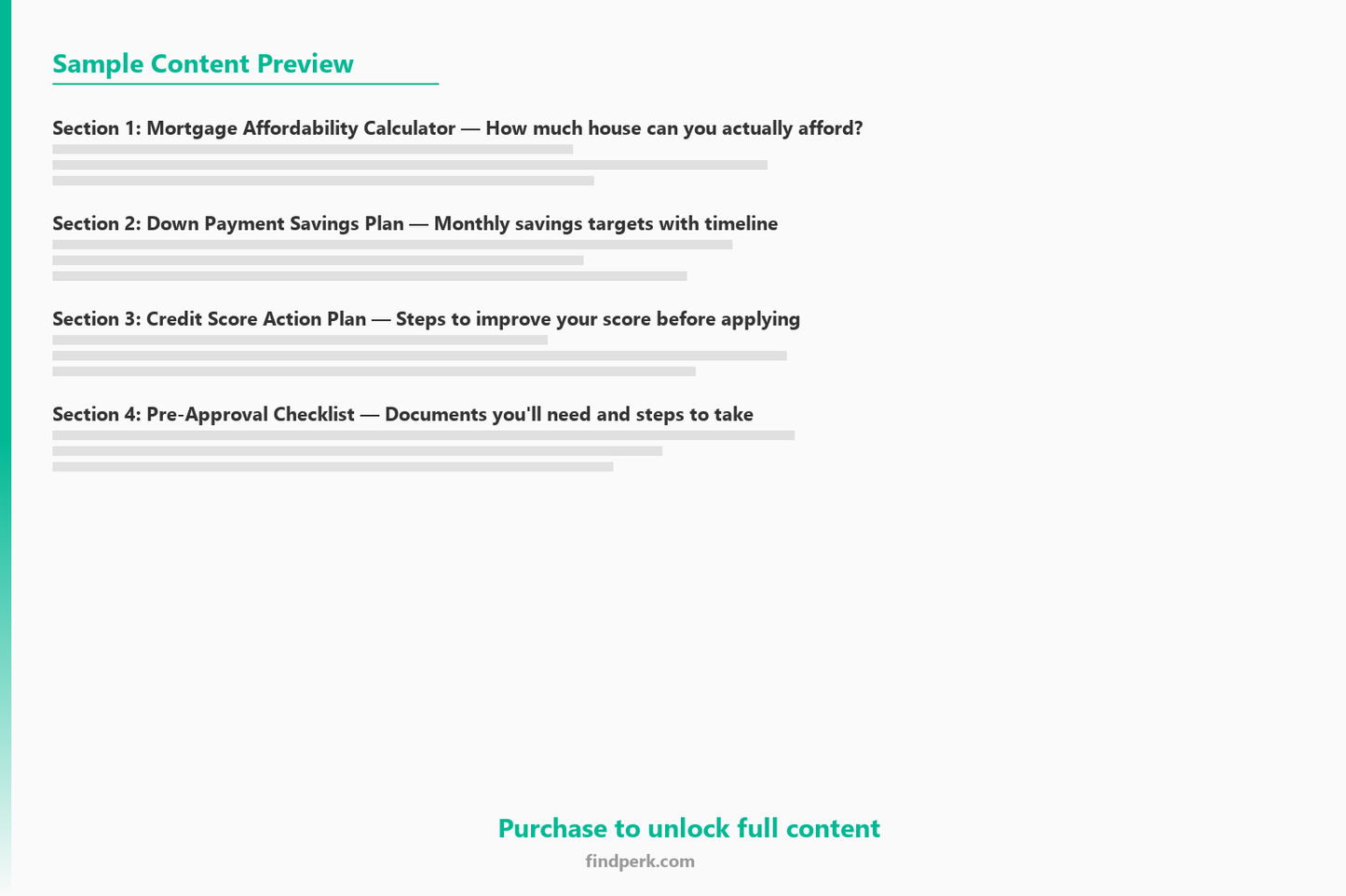 First-Time Homebuyer Savings & Readiness Planner - Down Payment Calculator & Checklist - Content Preview