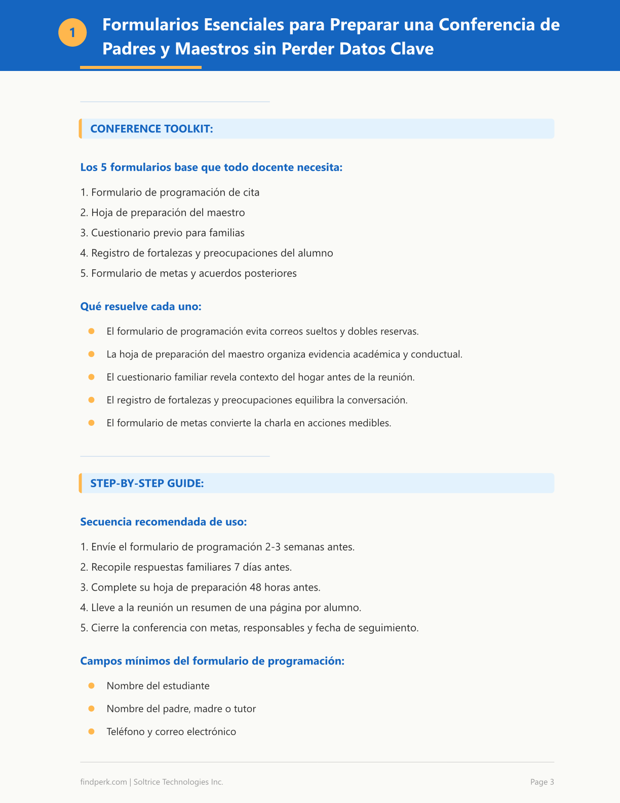 Formularios para Conferencia de Padres y Maestros (Parent-Teacher Conference Forms)
