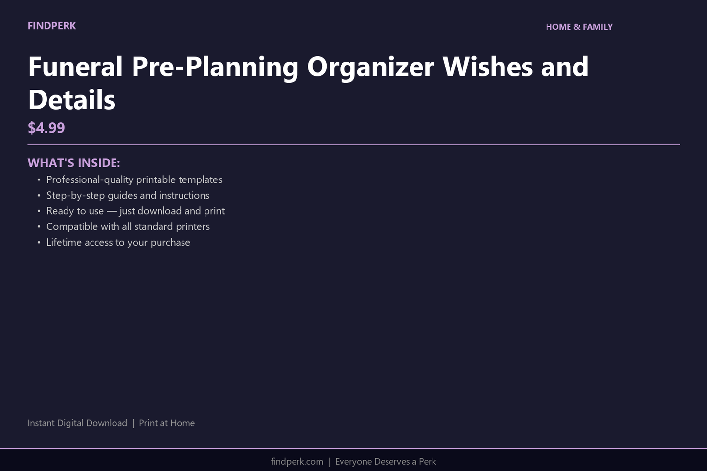 Funeral Pre-Planning Organizer Wishes and Details