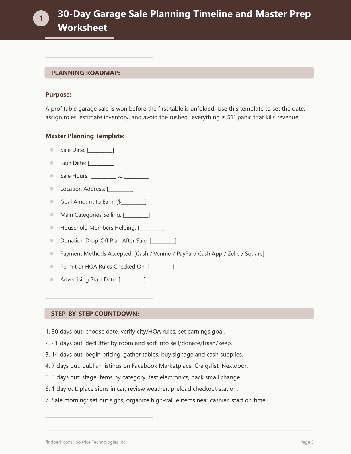 Garage Sale Checklist — Home Organization Printable