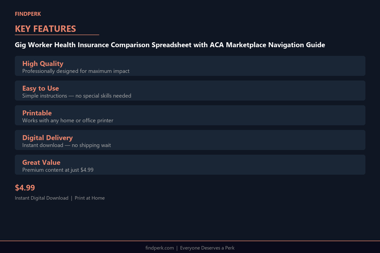 Gig Worker Health Insurance Comparison Spreadsheet with ACA Marketplace Navigation Guide