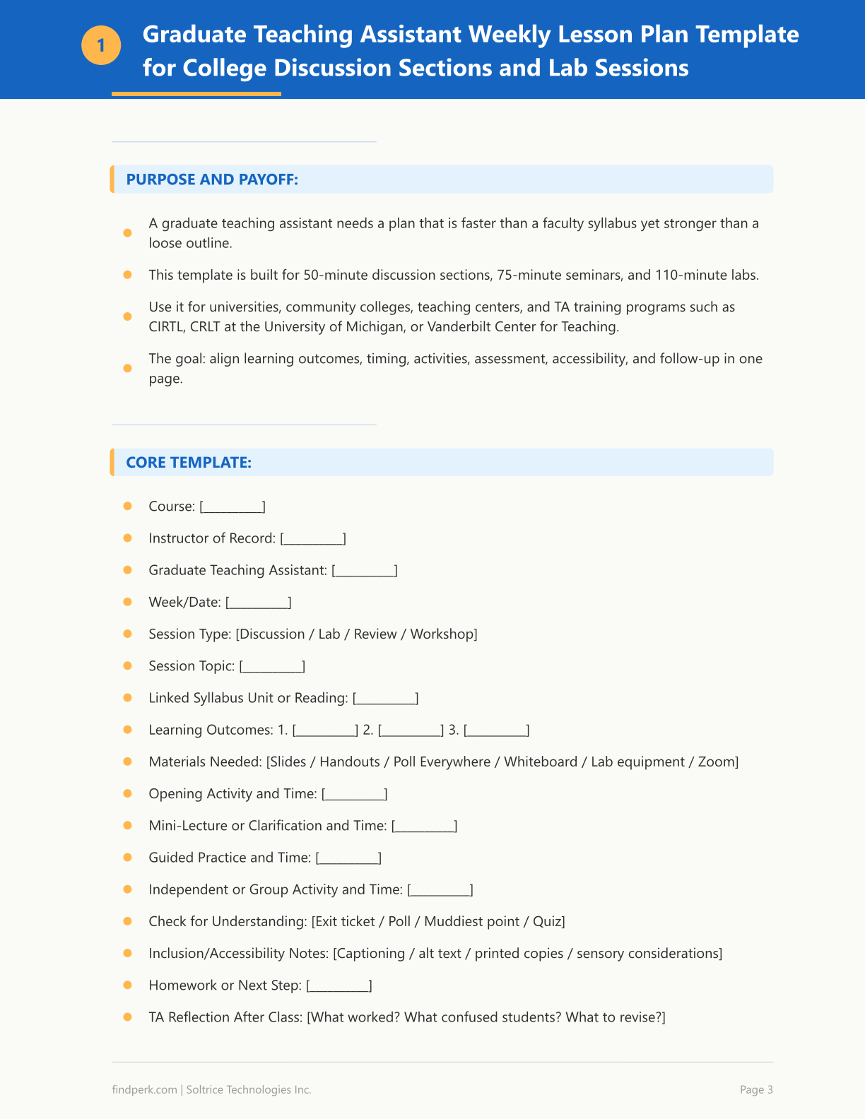 Graduate Teaching Assistant Lesson Plan Template with Student Feedback Forms