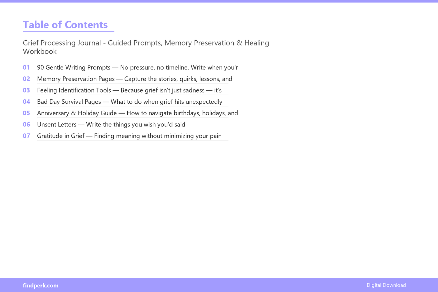 Grief Processing Journal - Guided Prompts, Memory Preservation & Healing Workbook - Table of Contents