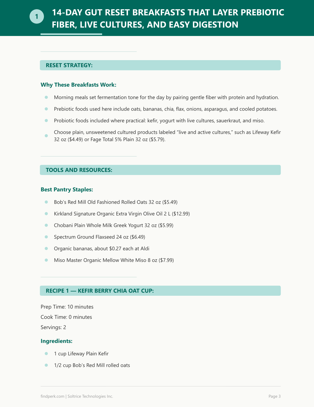 Gut Health Reset 14-Day Meal Plan with Probiotic and Prebiotic Food Tracker
