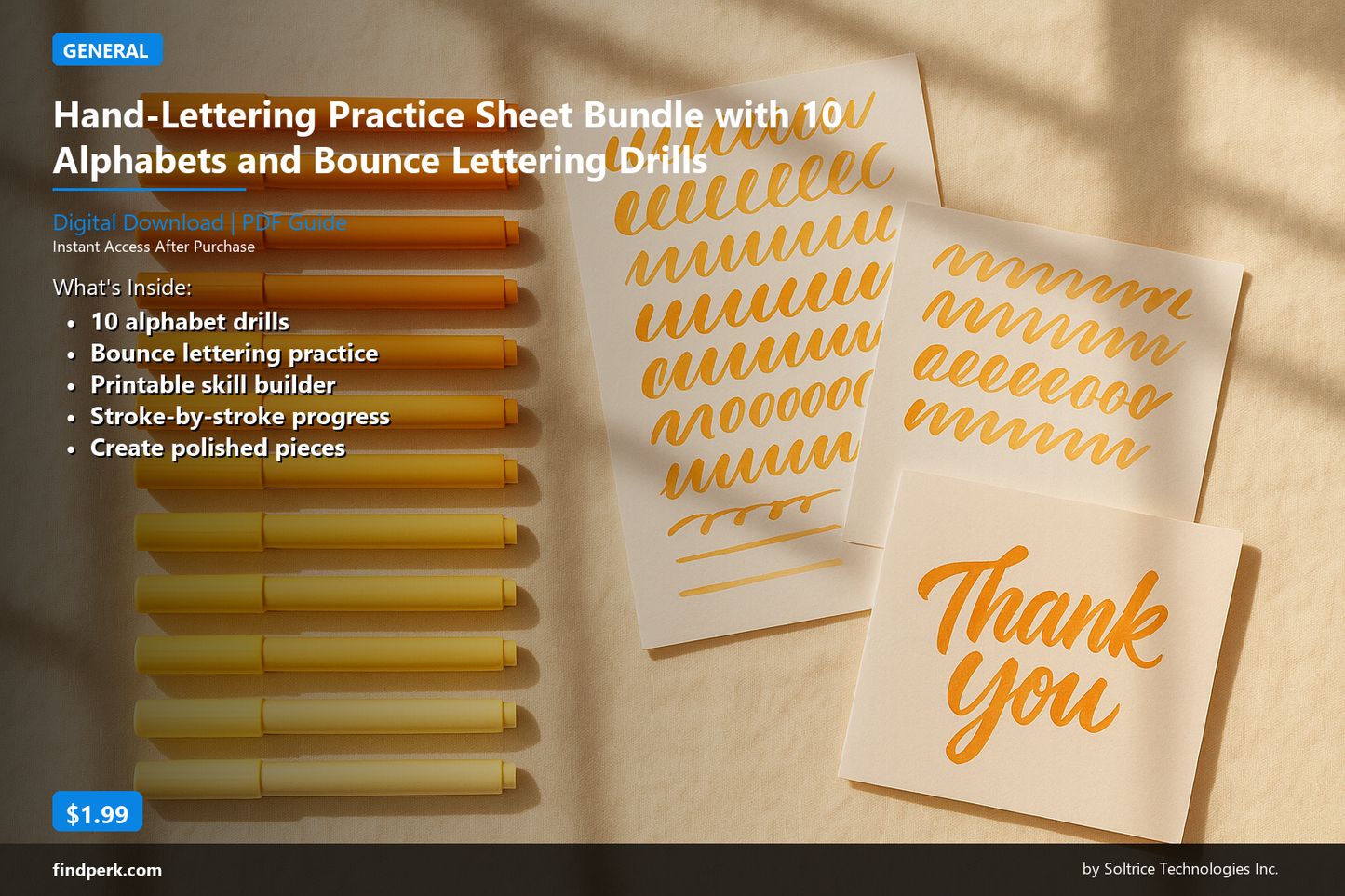 Hand-Lettering Practice Sheet Bundle with 10 Alphabets and Bounce Lettering Drills