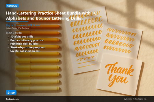 Hand-Lettering Practice Sheet Bundle with 10 Alphabets and Bounce Lettering Drills