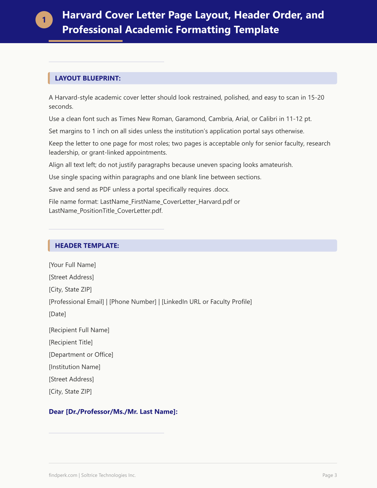 Harvard Cover Letter Template - Professional Academic Format