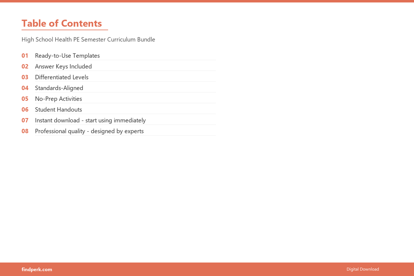 High School Health PE Semester Curriculum Bundle - Table of Contents