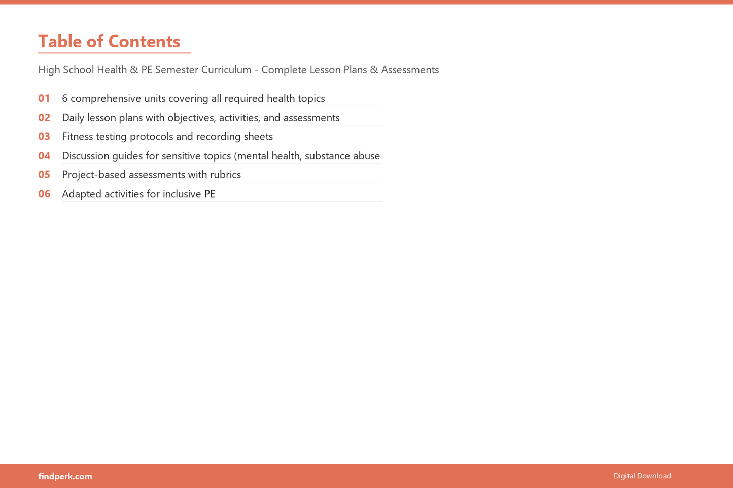 High School Health & PE Semester Curriculum - Complete Lesson Plans & Assessments - Table of Contents