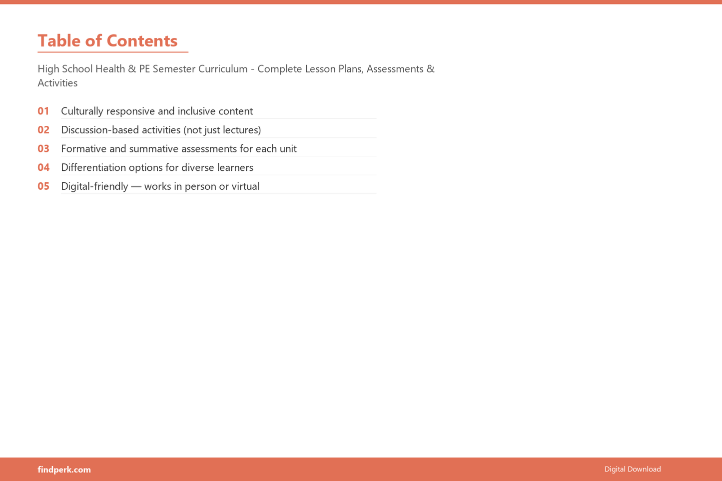 High School Health & PE Semester Curriculum - Complete Lesson Plans, Assessments & Activities - Table of Contents