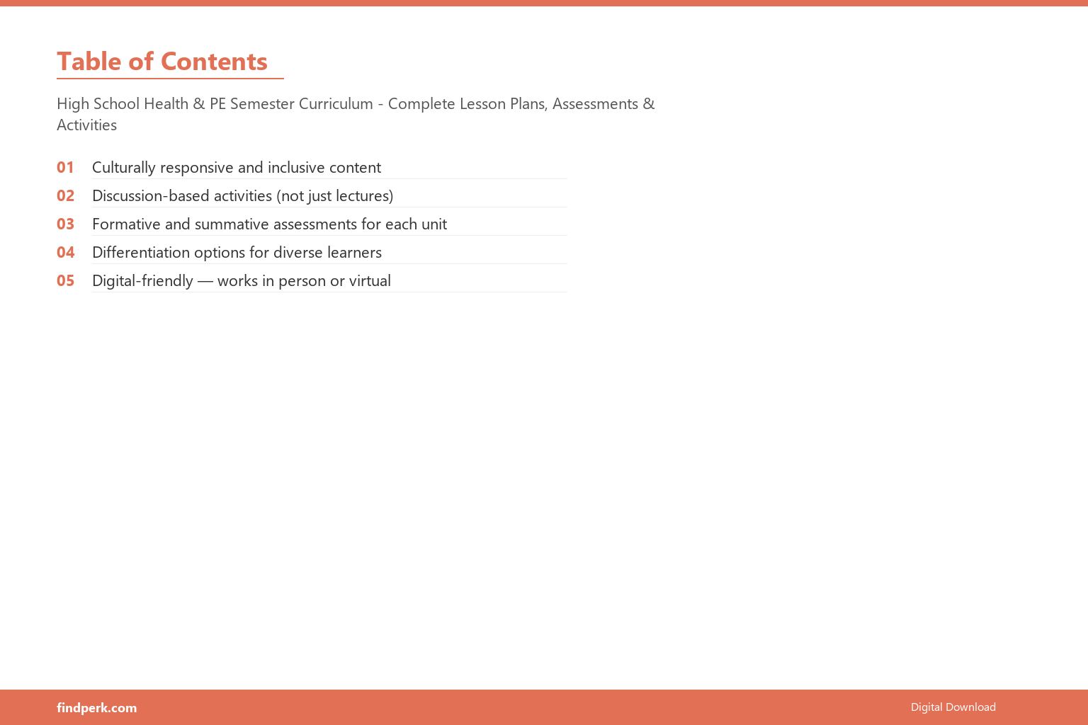 High School Health & PE Semester Curriculum - Complete Lesson Plans, Assessments & Activities - Table of Contents
