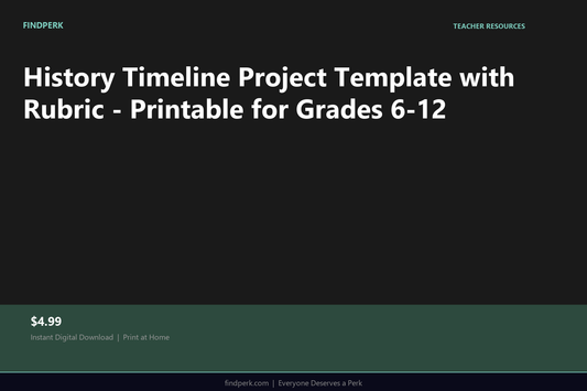 History Timeline Project Template with Rubric - Printable for Grades 6-12