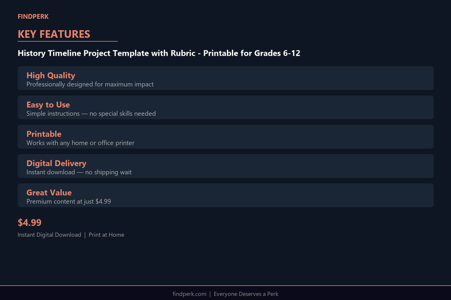History Timeline Project Template with Rubric - Printable for Grades 6-12