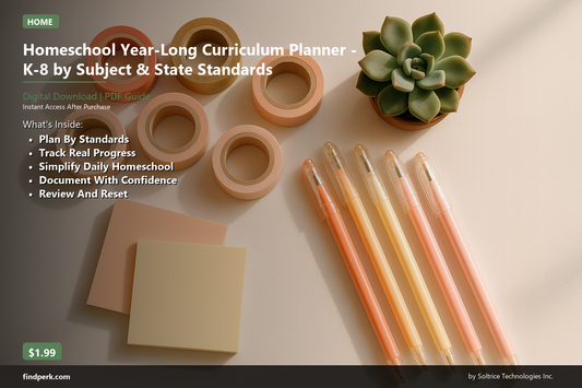 Homeschool Year-Long Curriculum Planner - K-8 by Subject & State Standards