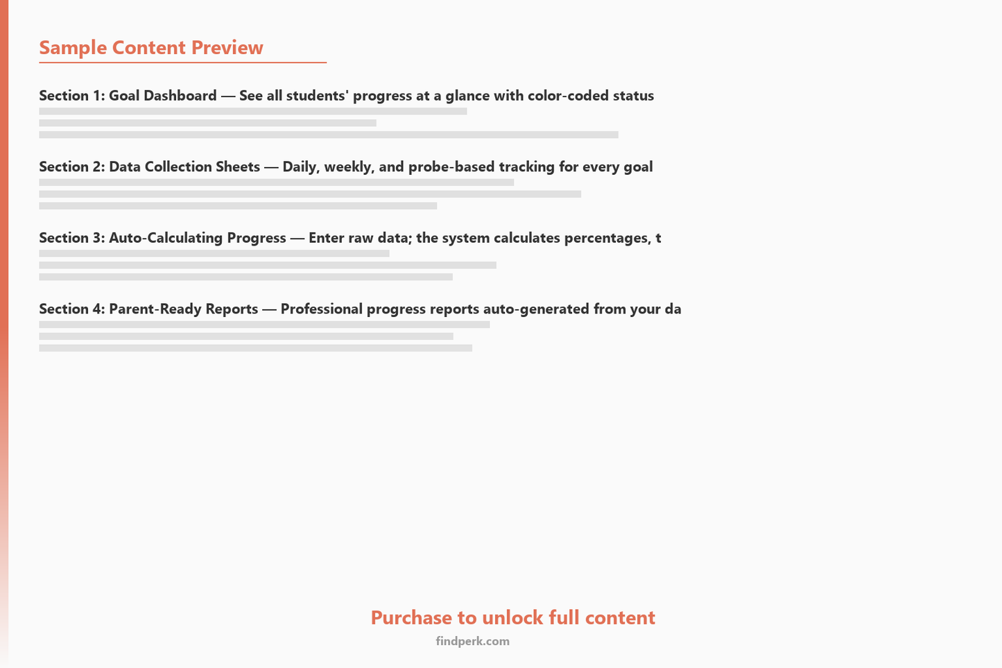 IEP Goal Tracking System - Auto-Calculating Progress Reports for Special Ed Teachers - Content Preview