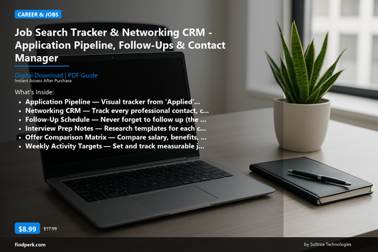 Job Search Tracker & Networking CRM - Application Pipeline, Follow-Ups & Contact Manager - Cover