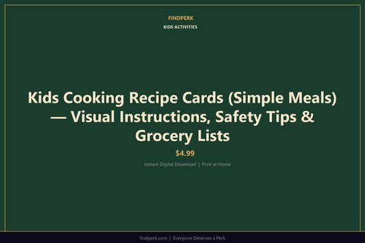 Kids Cooking Recipe Cards (Simple Meals) — Visual Instructions, Safety Tips & Grocery Lists