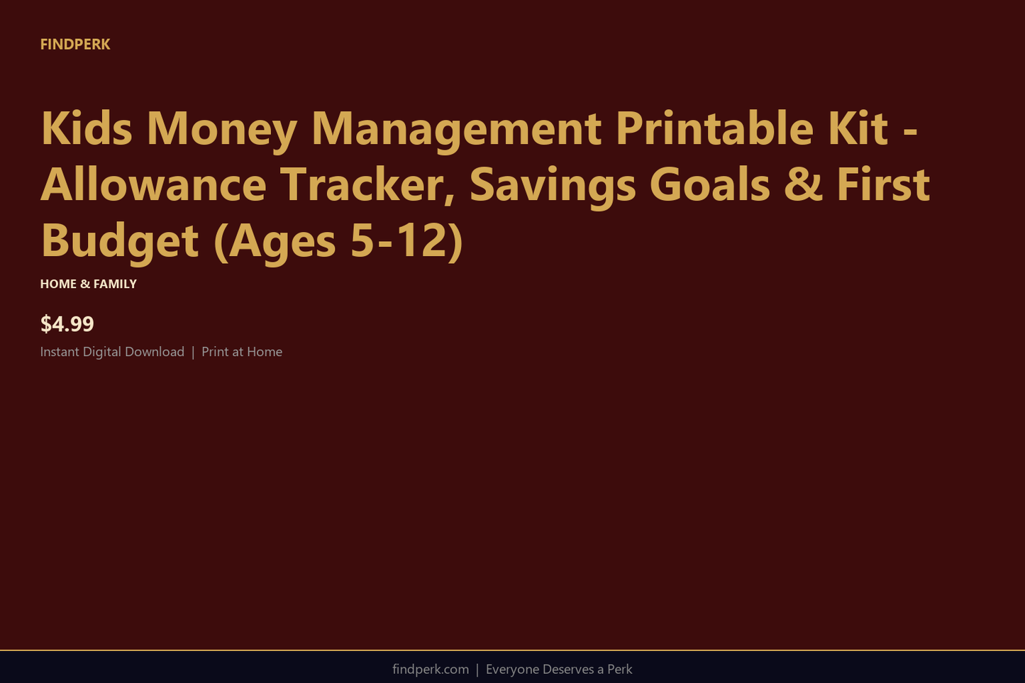Kids Money Management Printable Kit - Allowance Tracker, Savings Goals & First Budget (Ages 5-12)
