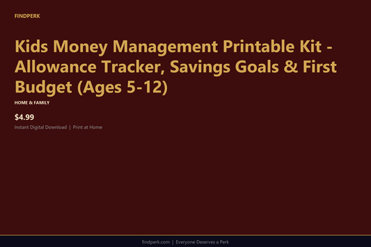 Kids Money Management Printable Kit - Allowance Tracker, Savings Goals & First Budget (Ages 5-12)