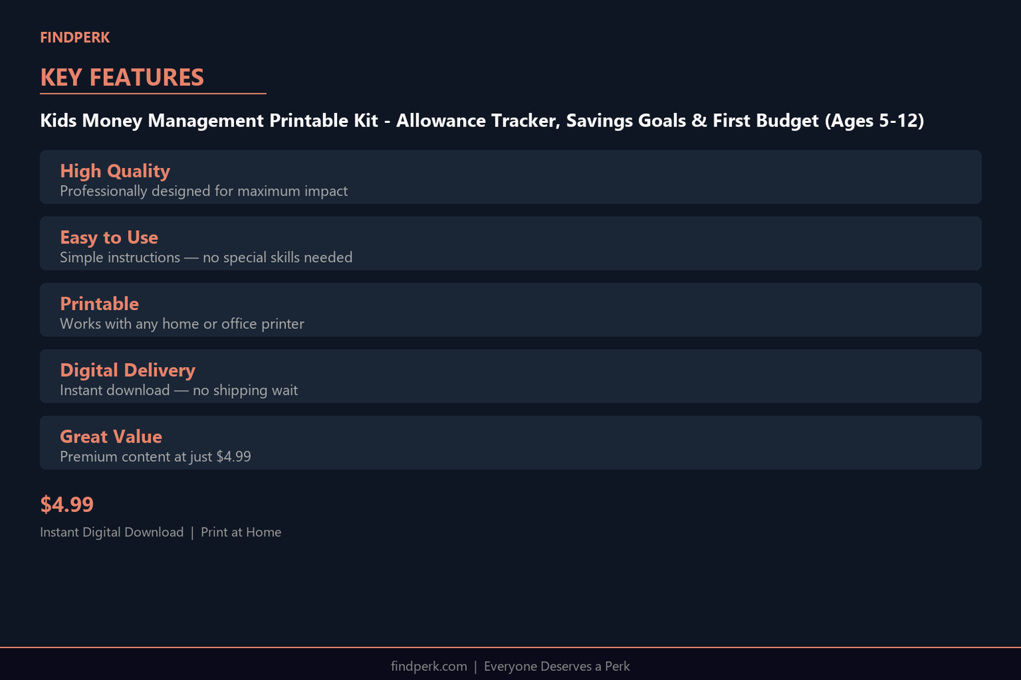 Kids Money Management Printable Kit - Allowance Tracker, Savings Goals & First Budget (Ages 5-12)