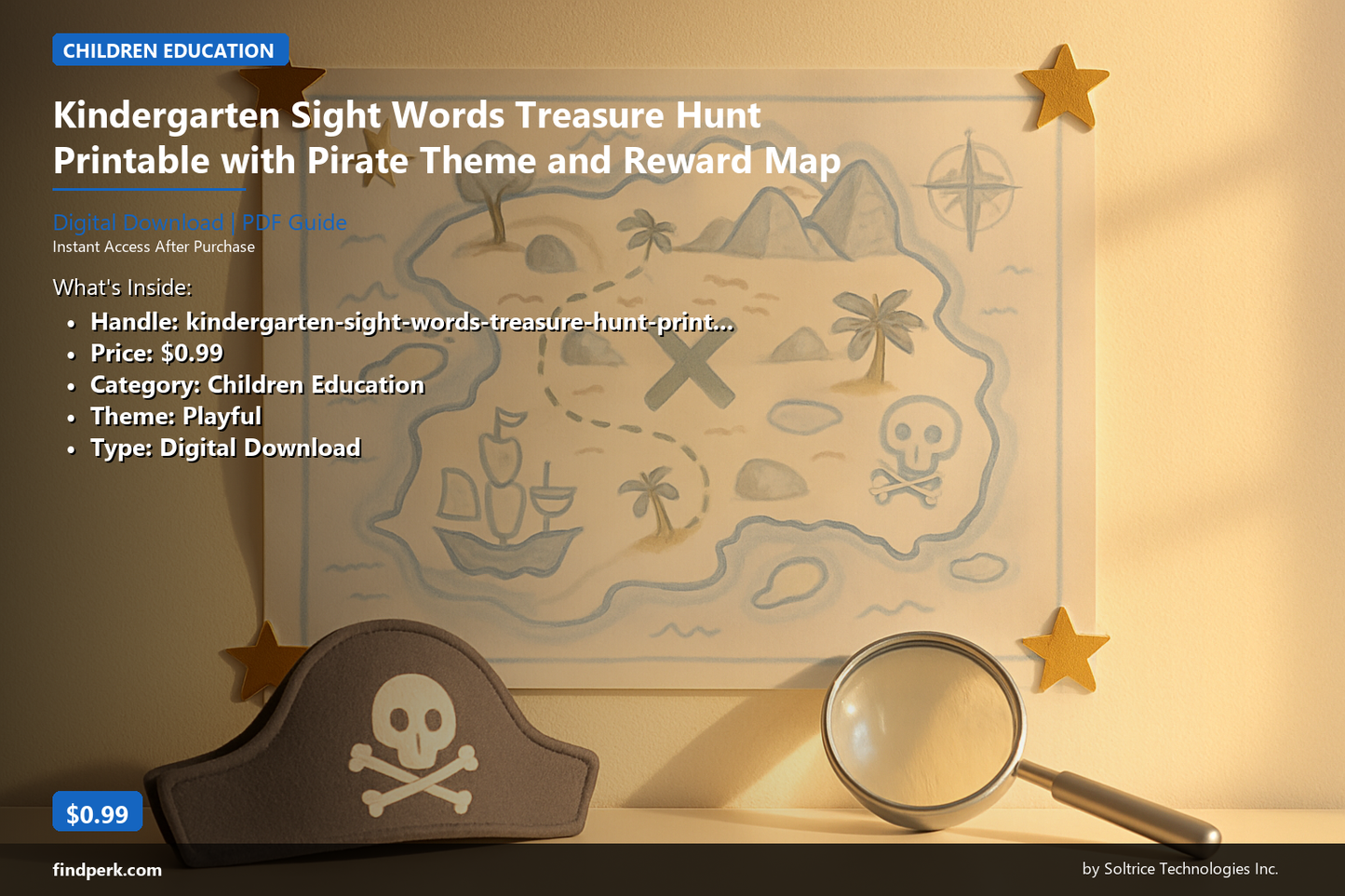 Kindergarten Sight Words Treasure Hunt Printable with Pirate Theme and Reward Map