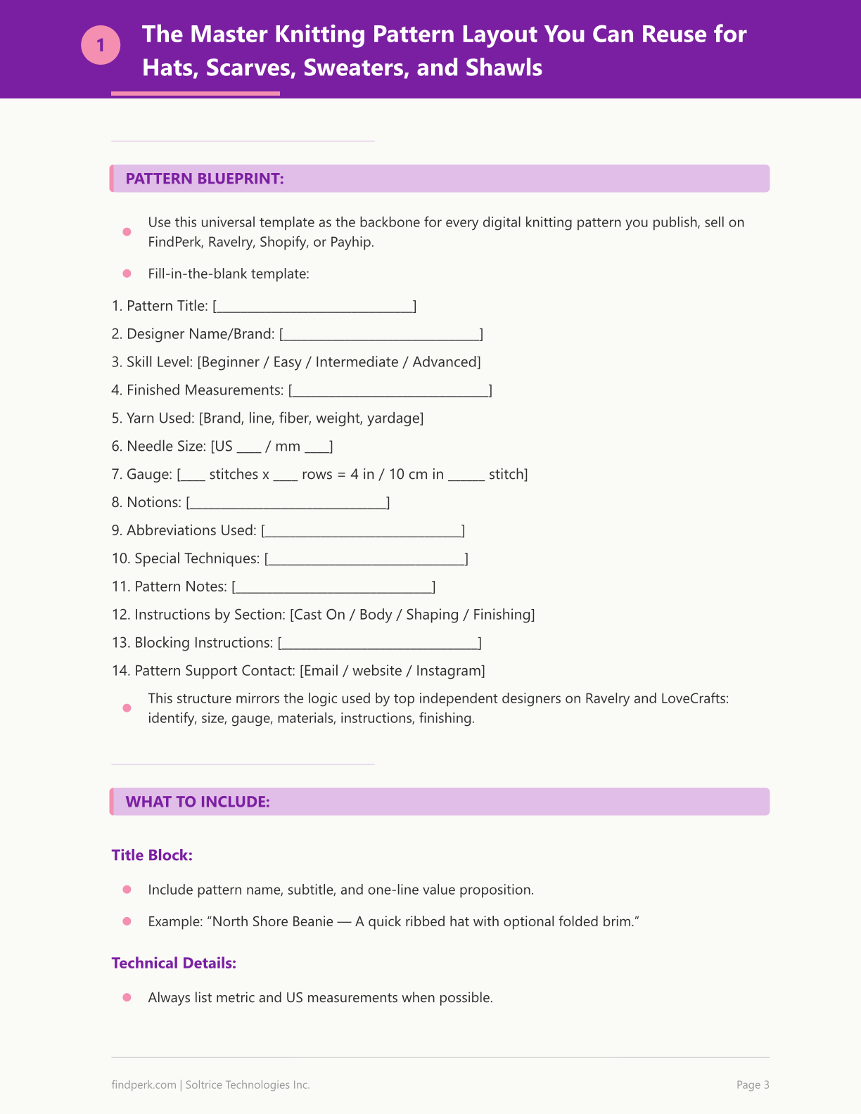 Knitting Pattern Template — Digital Download
